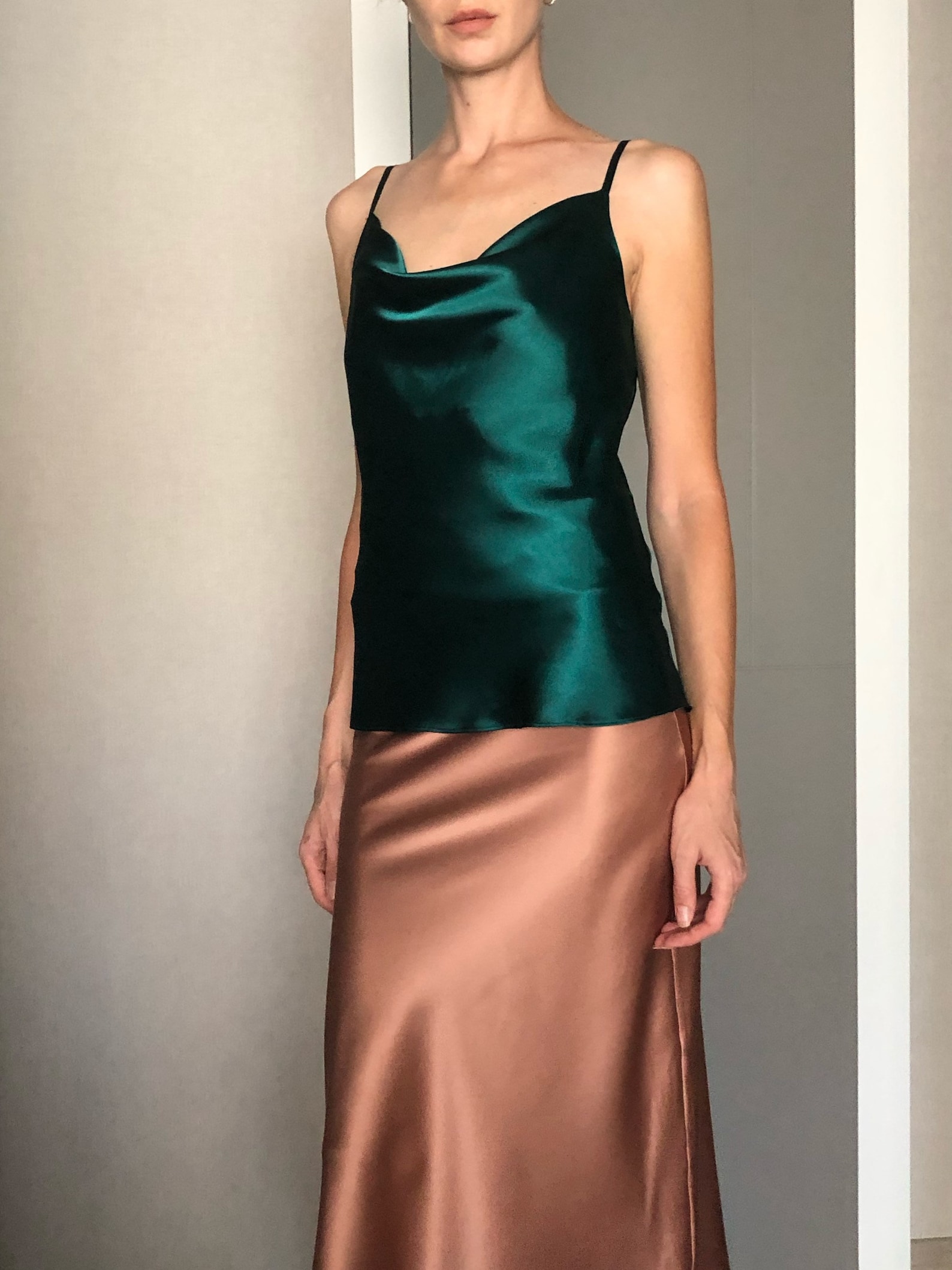 Forest Green Cowl Neck Silk Satin Top Open Back Emerald Green Etsy