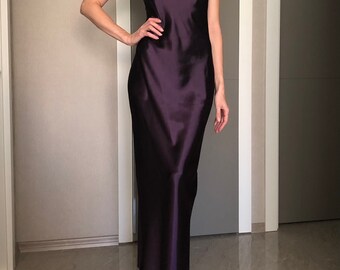 Dark Purple Cowl Neck Silk Satin Maxi Length Slip Dress,adjustable  Spaghetti Straps,eggplant Date Night,grape Open Back Silky Bridesmaid - Etsy
