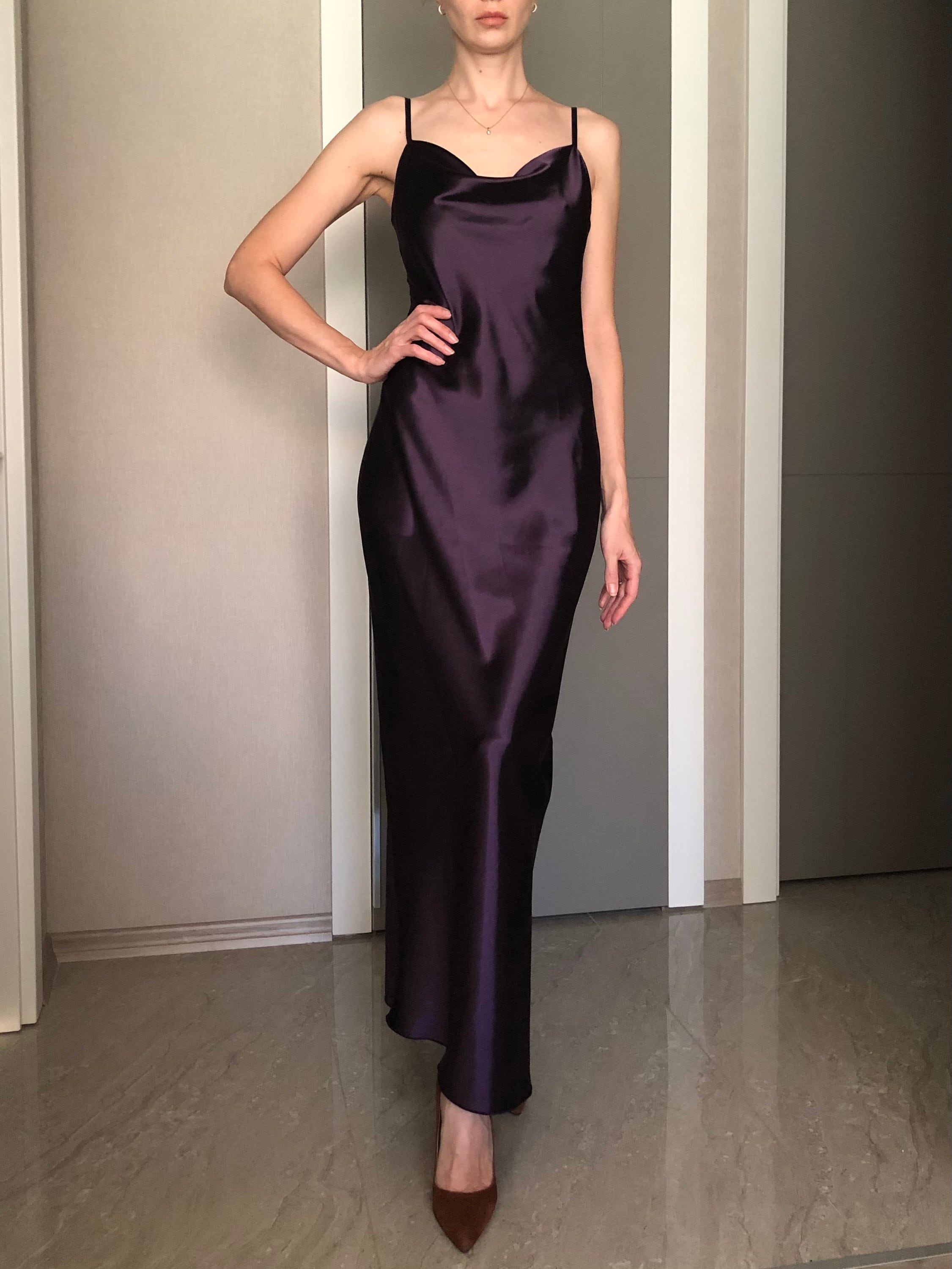 Purple cowl neck dress hotsell