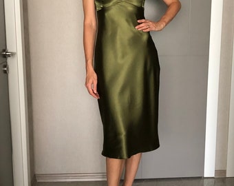 slim fit dress slacks Women green slip dress with opened back | Women short green dress main image 1