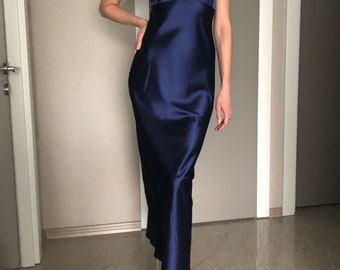 princess polly baby blue dress Serenity Devon Navy Low-Back Silk-satin Maxi Dress main image 1