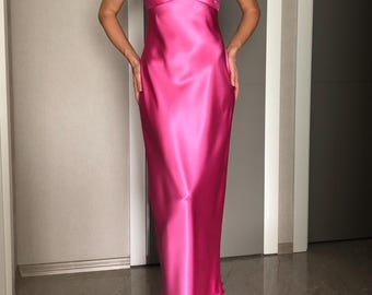hot pink silk slip dress Sade Slip Dress