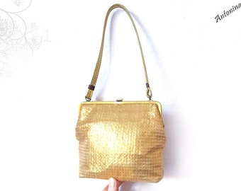Evening bag in gold vintage clutch with strap Ostalgie 60s DDR magic woman gift birthday Christmas present