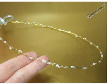 Haarkranz kleine Perlen silber gold Haarranke schlicht dezent Tiara Hochzeit Braut Kopfschmuck Diadem Perlenkranz Draht Haarrebe zart