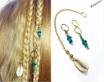 Set mermaid hair accessories hair rings hair chain cowrie shell gold bronze silver cornrows braids dread plait pendant charms braid piercing