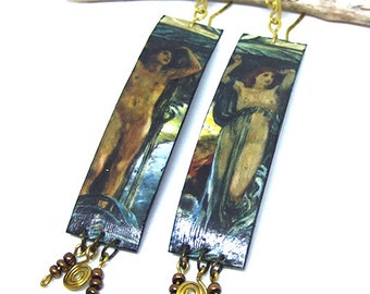 Romantic earrings, painted patina, blue and gold, gift for wife, Valentine's Day, girlfriend, mother, unique earrings, especially for engagements