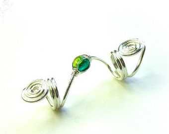 Dreadlock jewelry with pearl in azure blue, yellow, green; metal dread beads; dreadlock jewelry; dread spirals
