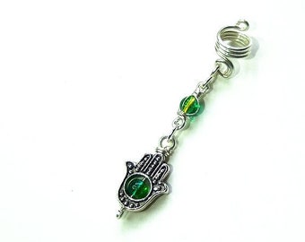 Hamsa Hand Dread Jewelry, with Pearl in Azure Blue Yellow Green, Fatima Pendant Dreadlocks Dread Bead, Earring, Dread Jewelry Dread Spiral