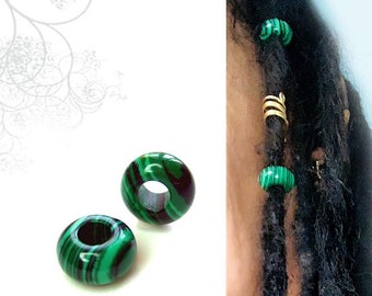 2 green dread beads malachite synth dread jewelry semi precious stone black beard beads stone beads Rastafari dread jewelry dread jewelry