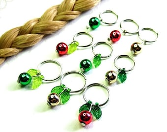 9 hair rings red green gold bronze silver cornrows braids dread leaves forest elf pendant charms braid ring hair piercing Christmas balls