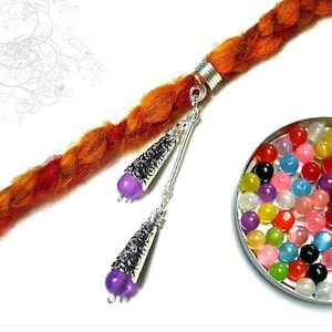 Colorful dread jewelry silver pendant, long, chalice beads in desired colors, dread jewelry, dread beads chain earrings dreadlocks dangles