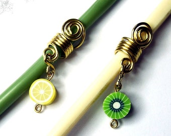 Fruit dread jewelry lemon or kiwi fruits fruit food dreadlocks dreadbead dread spirals dread jewelry earrings