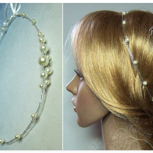 Diadem pearls simple hair wreath subtle tiara hair vine wedding silver gold decorative wreath bridal hair accessories wire delicate headpiece dainty fine image 3