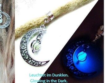 Moon Dread Sieraden Glow Fluorescent Blue Hanger Earring Luna Chain Glow Light Dreadlocks Dread Sieraden Dread Spiralen