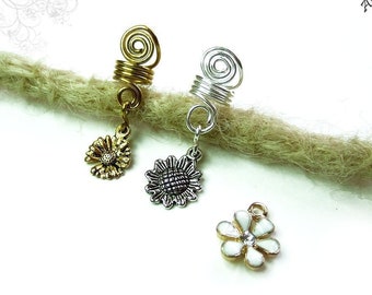 Blume Dread Schmuck silber gold weiß Blüten Dreadperle SonnenBlume Mädchen Schmuck Dreadschmuck Spiralen Ohrringe