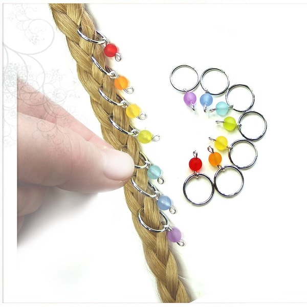 7 chakra anelli per capelli oro bronzo argento grigio cornrows trecce dread perline gioielli per capelli elfo di legno treccia anello ciondolo charms anello intrecciato piercing per capelli