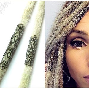 2 filigree dreadtubes long large antique bronze set dread jewelry metal bead long hole filigree wrap dread tube tubes Viking beads Ethnic