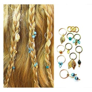 12 hair rings blue turquoise silver gold braids cornrows dreads bronze leaves forest elves braid pendant charms ivory bridal rings pearl hair accessories image 1