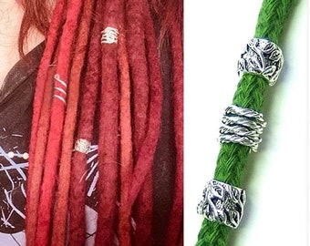 Set of 3 silver dread beads, leaves, tree of life, ring dreads, tube dread jewelry, metal tube, ring beads, dreadlock, dreadheads