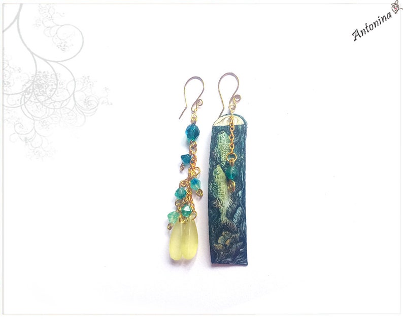 Pisces Mismatch Earrings Painting Zodiac Sign Ichthys Paper Gift Woman Painting Girlfriend Mother Earrings Unique, Fairy Earrings image 6