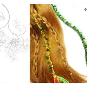 Braid red orange green leaves color of choice forest elves hippie hair wrap extension hair jewelry elf boho strand extension dreads braid in image 4