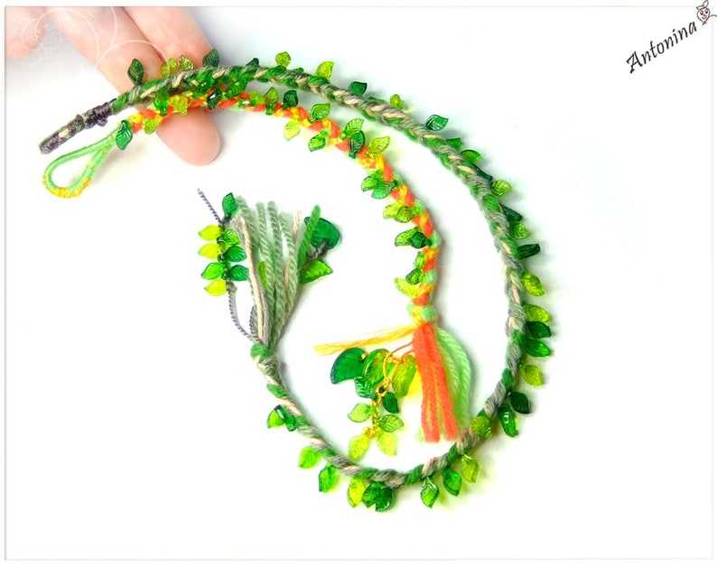 Braid red orange green leaves color of choice forest elves hippie hair wrap extension hair jewelry elf boho strand extension dreads braid in image 5