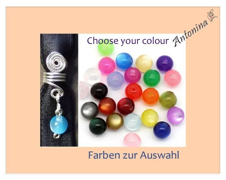 Dread Schmuck Perle Anhänger Wunschfarbe bunt Farben Farbwahl Spirale Metall Perle Ohrringe türkis blau rot grün gelb weiß Bild 1