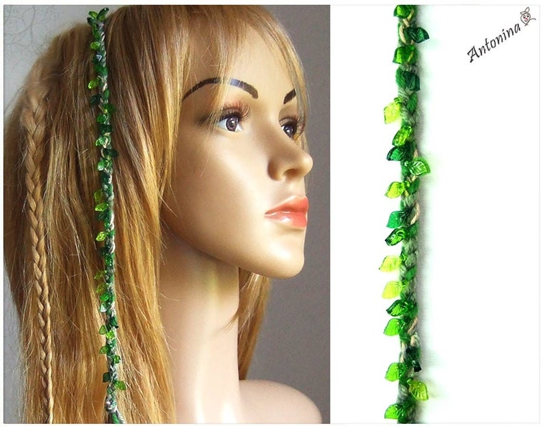 Braid red orange green leaves color of choice forest elves hippie hair wrap extension hair jewelry elf boho strand extension dreads braid in image 9