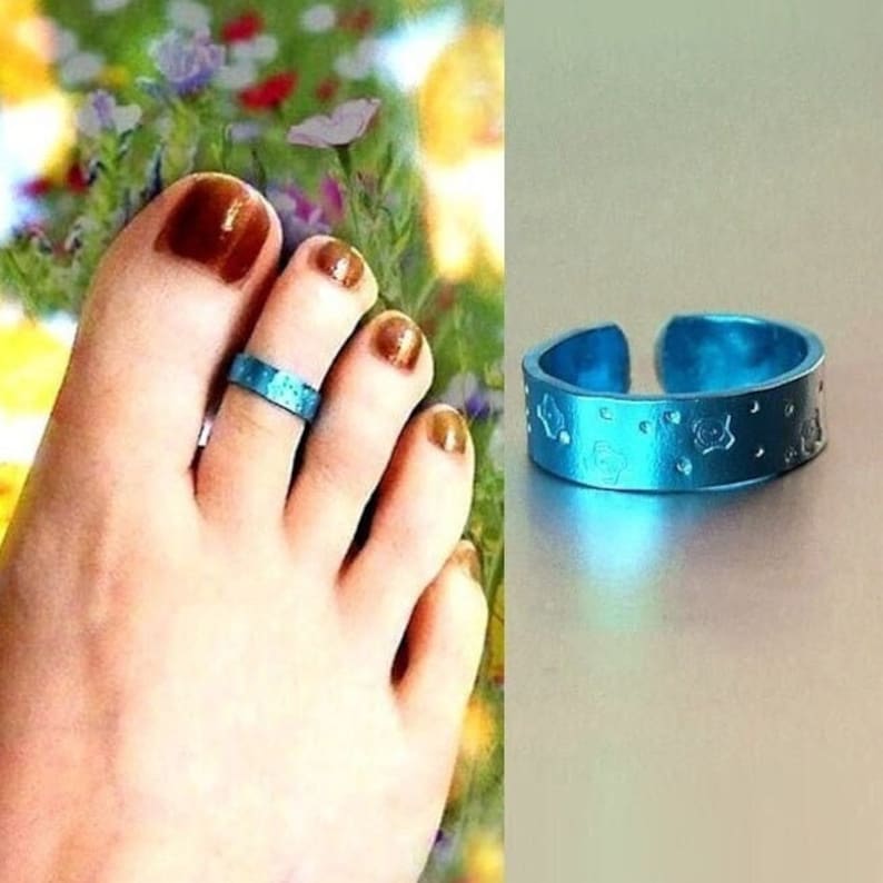 Toe ring turquoise silver black gold bronze brown blue pink bridal band foot ring men ring toe colored colorful foot gift foot jewelry hippie image 1