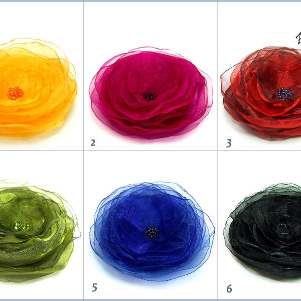 Brosche Haarblüte Wunschfarbe Haarblume Geschenk für sie Farbwahl Geburtstag Hochzeit Braut Lieblingsfarbe Ansteckblüte blau grün Mohn Blume