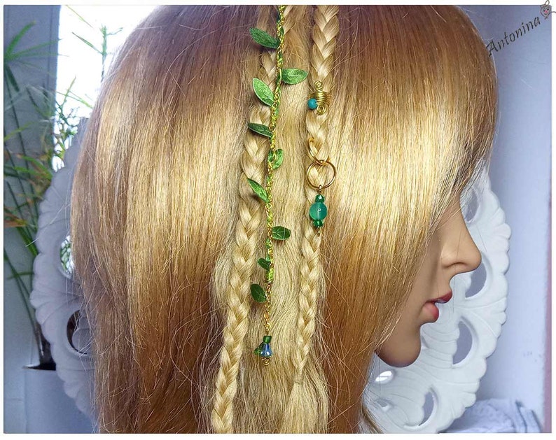 Set mermaid hair accessories hair rings hair chain cowrie shell gold bronze silver cornrows braids dread plait pendant charms braid piercing Set Waldelfe