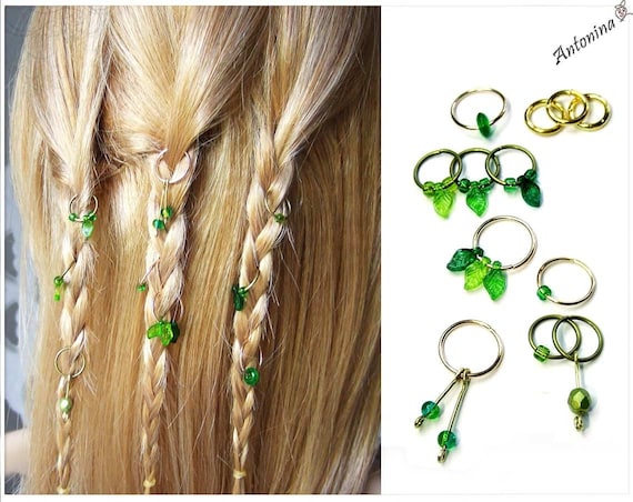 12 Hair Rings Green Gold Bronze Silver Braids Dread Leaves - Etsy 12 Hair Rings Green Gold Bronze Silver Braids Dread Leaves - Etsy