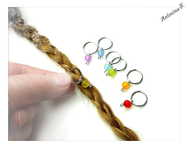 7 chakra hair rings gold bronze silver gray cornrows braids dread beads hair jewelry wood elf braid ring pendant charms braided ring hair piercing image 6