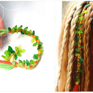 Braid red orange green leaves color of choice forest elves hippie hair wrap extension hair jewelry elf boho strand extension dreads braid in image 6