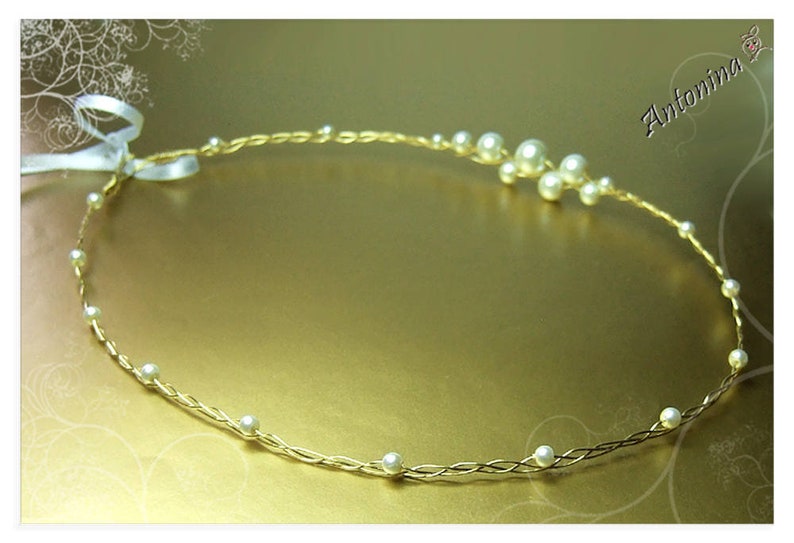 Diadem pearls simple hair wreath subtle tiara hair vine wedding silver gold decorative wreath bridal hair accessories wire delicate headpiece dainty fine image 10