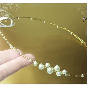 Diadem pearls simple hair wreath subtle tiara hair vine wedding silver gold decorative wreath bridal hair accessories wire delicate headpiece dainty fine Gold