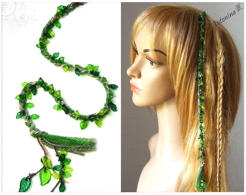 Braid red orange green leaves color of choice forest elves hippie hair wrap extension hair jewelry elf boho strand extension dreads braid in image 10