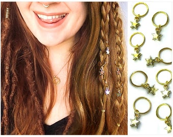 Sterne Haarringe gold und silber Charms Haarschmuck Zöpfe Dreads Waldelfe Piercing Anhänger Flechtringe