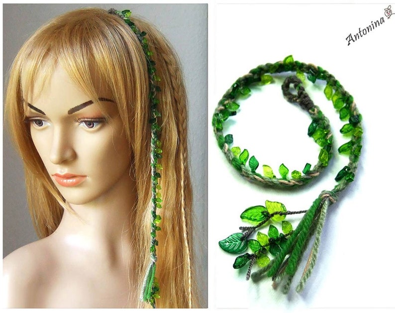 Braid red orange green leaves color of choice forest elves hippie hair wrap extension hair jewelry elf boho strand extension dreads braid in image 7