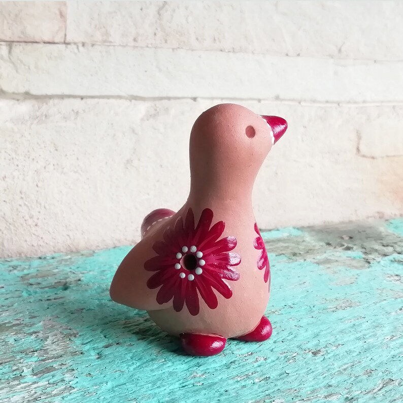 Painted ceramic figurine goose whistle. Clay animal Etsy