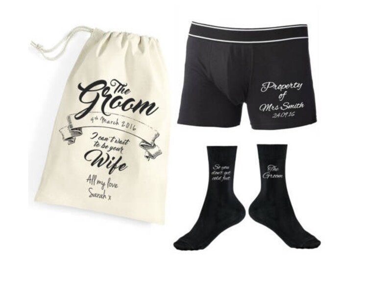 Personalised Boxer Shorts and Socks Set Gift Bag Wedding