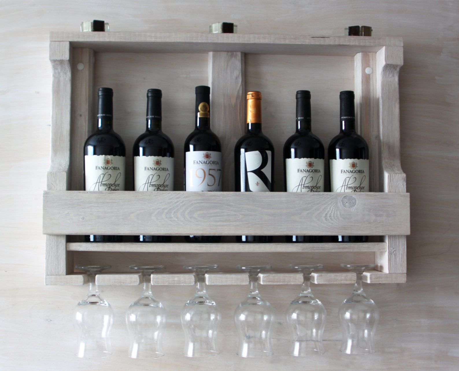 Wooden wine rack Hanging wine glass rack White shelf Etsy