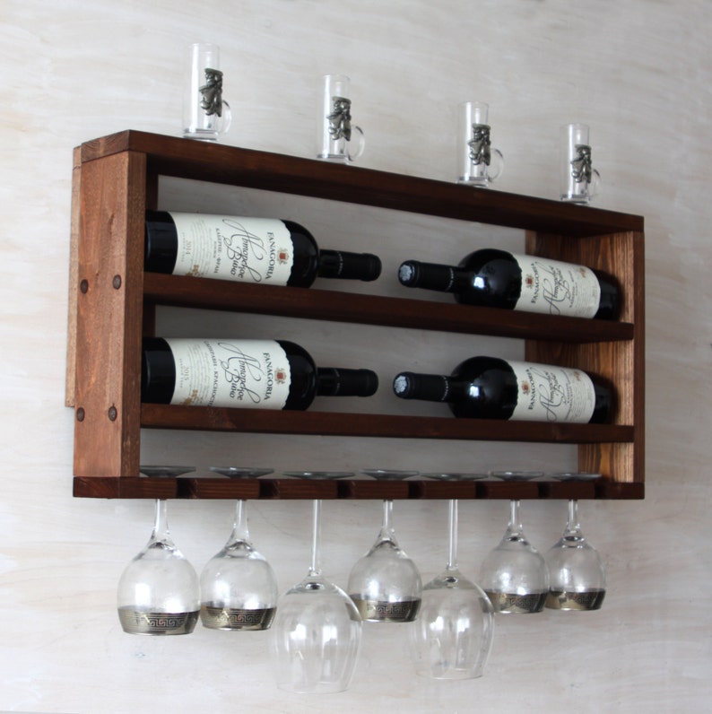 Wooden wine rack Kitchen shelf Rustic wine rack Rustic Etsy