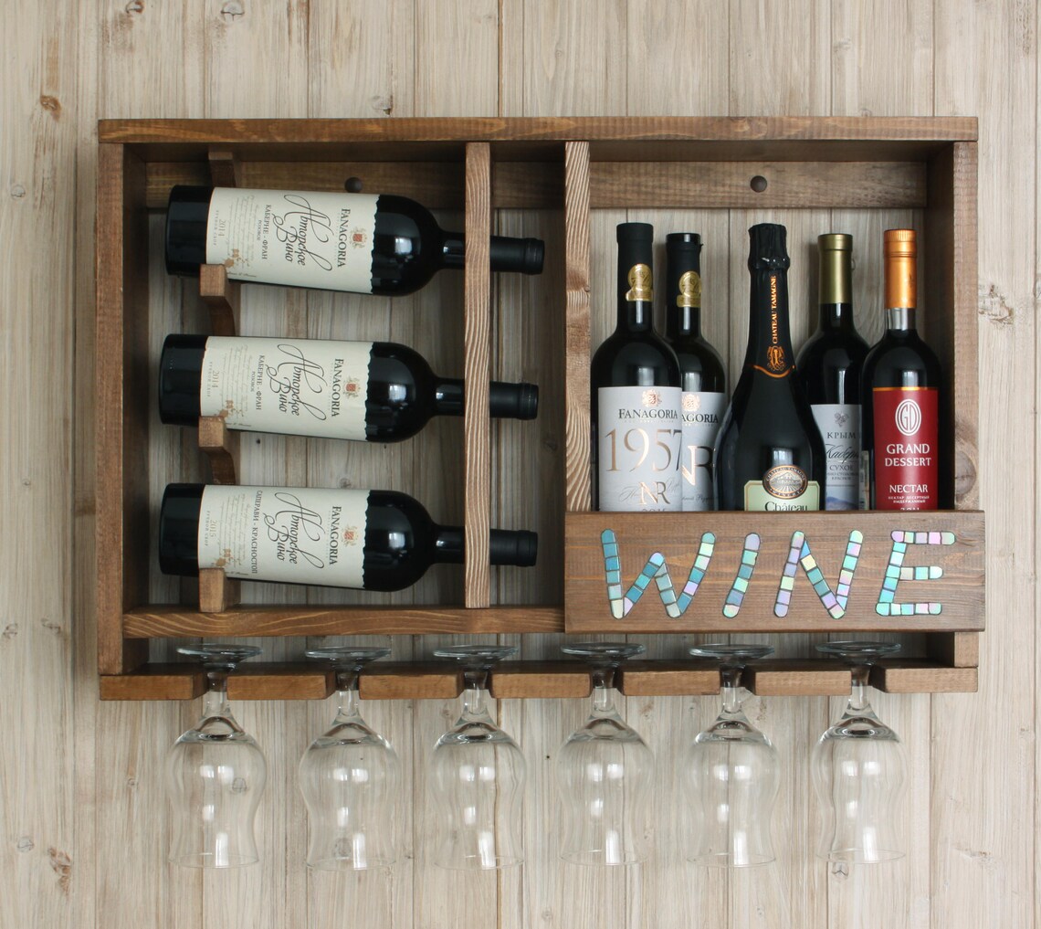 Rustic shelf Wine bottle holder Rustic wine rack Gift Etsy