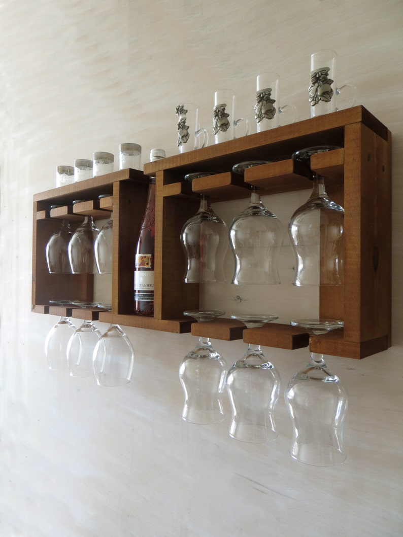 Wooden Glass Shelf Wine Rack Kitchen Rustic Image 0
