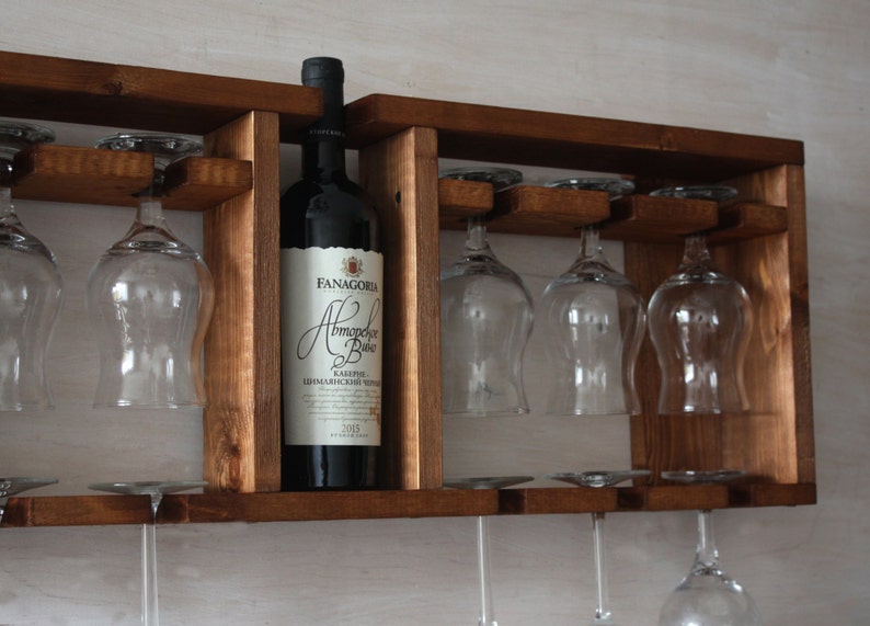 Wooden glass shelf Wine glass rack Brown shelf Kitchen Etsy