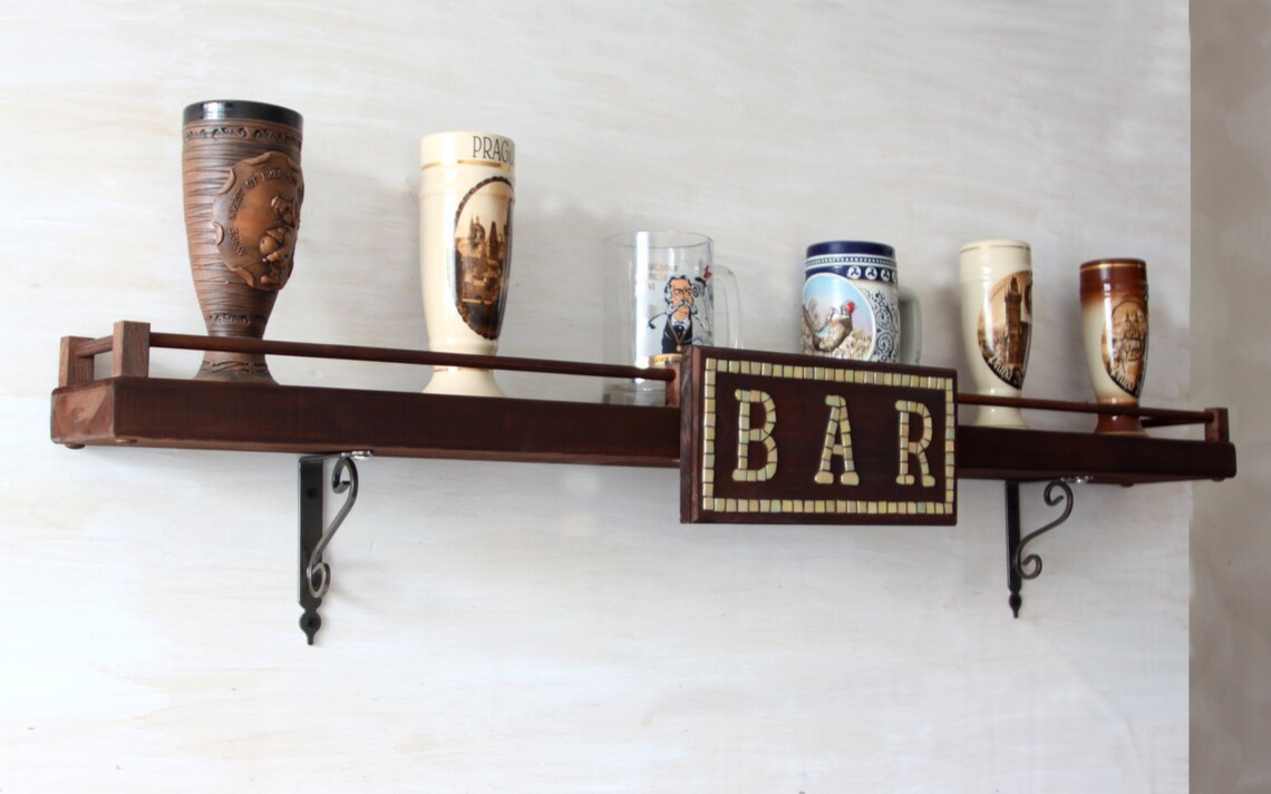 Wooden Bar Shelf Rustic Home Decor Wooden Wine Rack Etsy