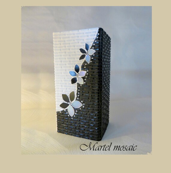 Black White Vase Glass Mosaic Vase Black Vase Vase Etsy