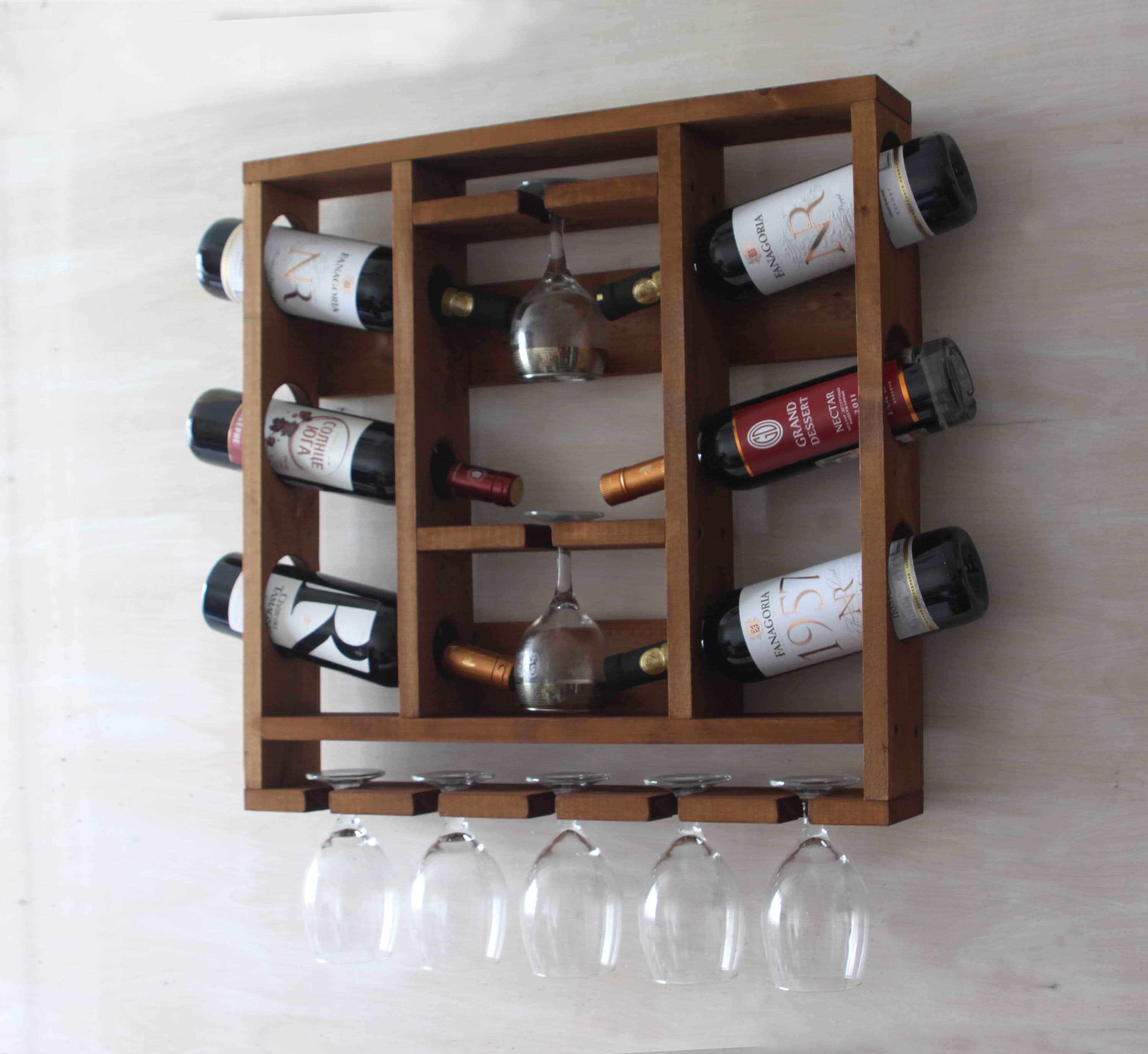 Wine Rack Wooden Hanging Glass Rustic Decor Holder Wall Kitchen