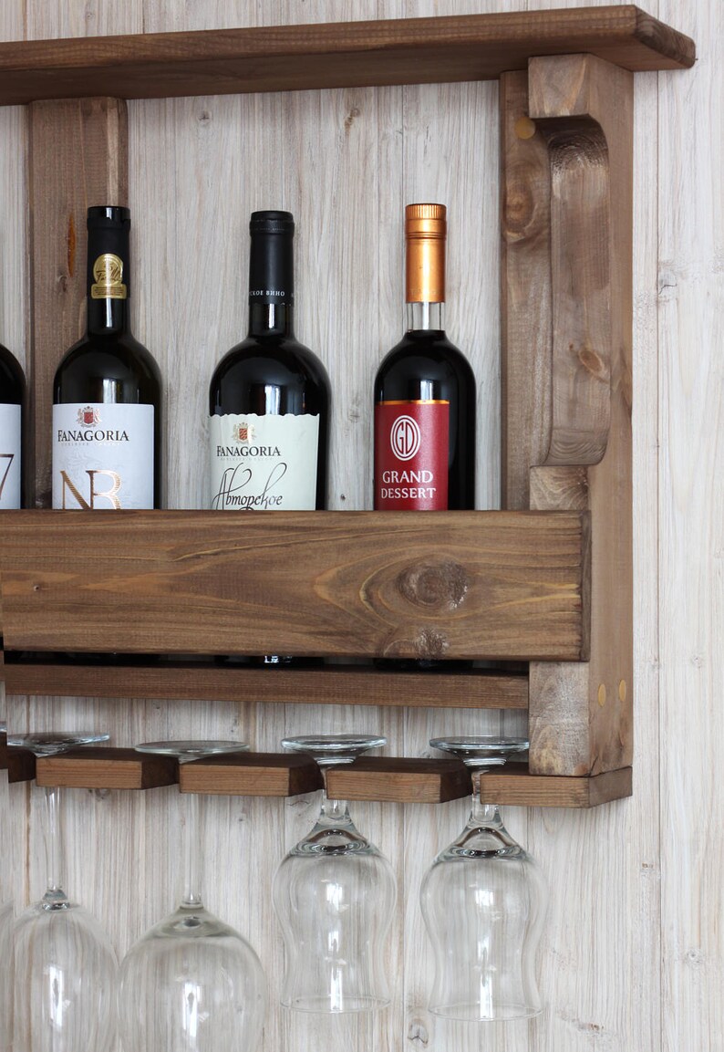 Wooden wine rack Kitchen shelf Rustic wine rack Rustic Etsy